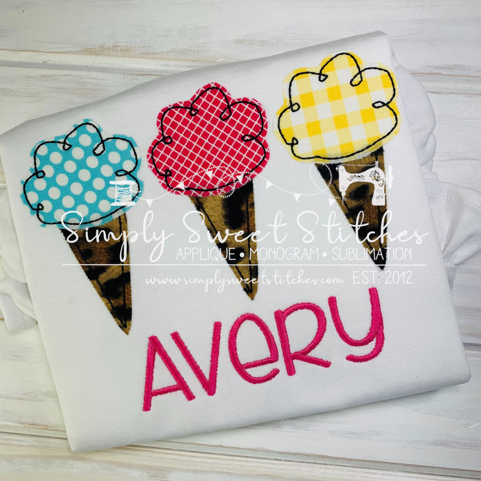 1619 - ICE CREAM CONE TRIO - APPLIQUE CHILD SHIRT