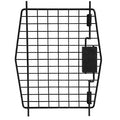 The 21 Ultra Vari Kennel Replacement Door by Petmate is a black metal hexagonal grid with vertical and horizontal bars, featuring a right-side latch mechanism for easy opening and closing.