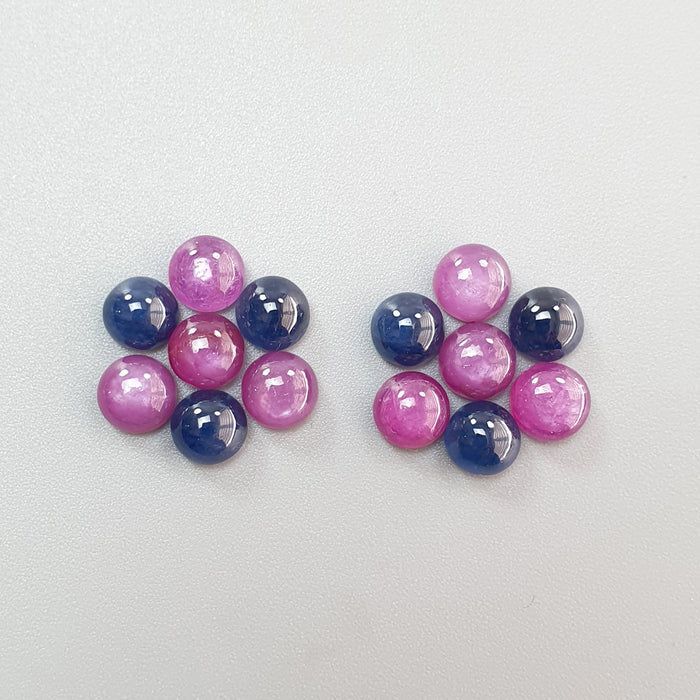 28.90cts Ruby, Sapphire Gemstone Natural Untreated Round Shape Cabochon 14pcs