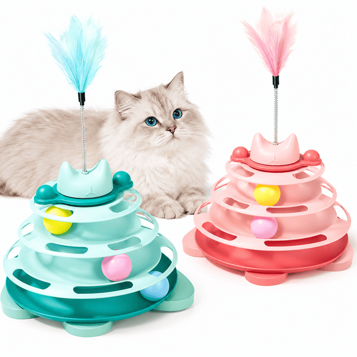 3-Tier Cat Ball Track Toy with Feather Teaser Fursera