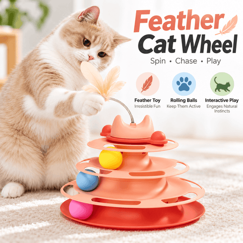 3-Tier Cat Ball Track Toy with Feather Teaser Fursera
