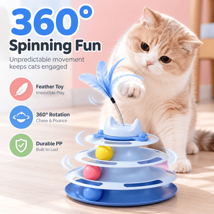 3-Tier Cat Ball Track Toy with Feather Teaser Fursera