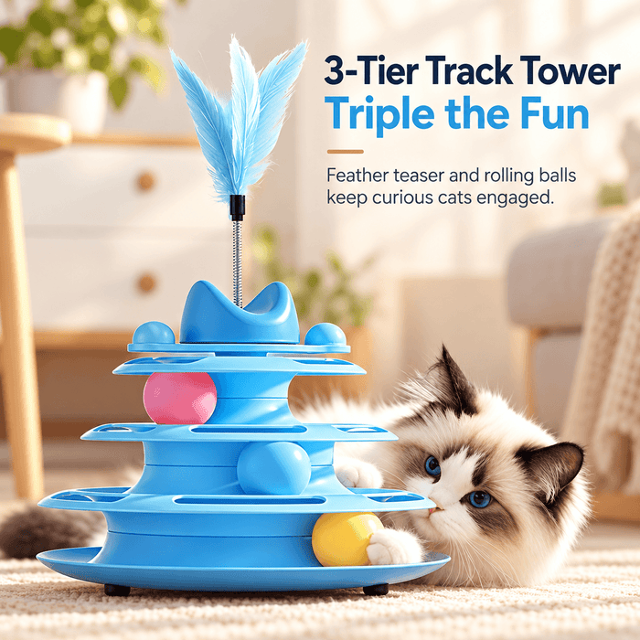 3-Tier Cat Ball Track Toy with Feather Teaser Fursera