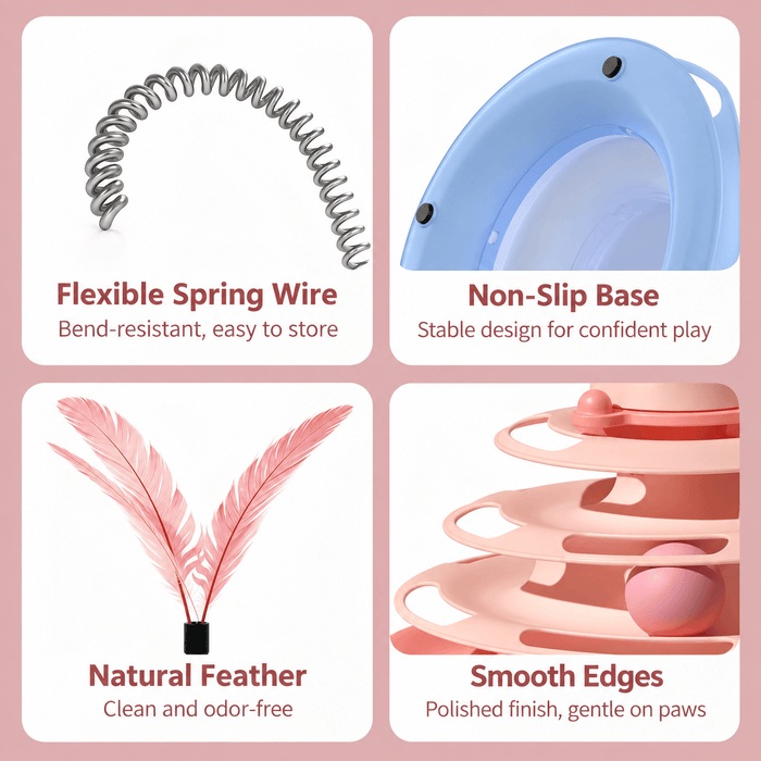 3-Tier Cat Ball Track Toy with Feather Teaser Fursera