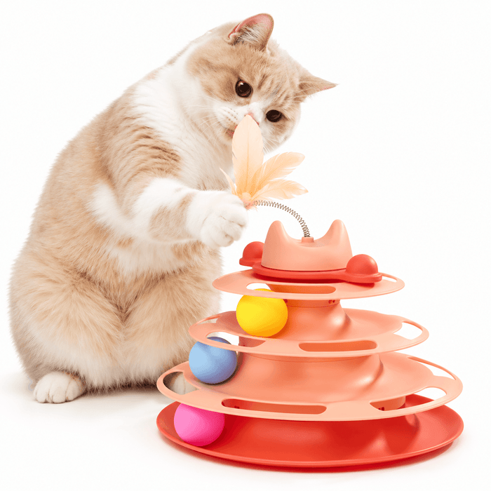3-Tier Cat Ball Track Toy with Feather Teaser Fursera