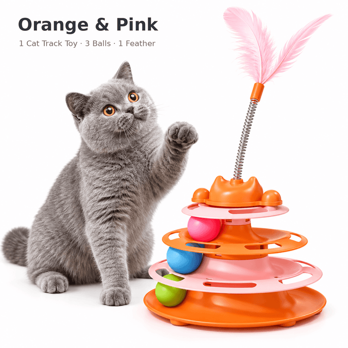 3-Tier Cat Ball Track Toy with Feather Teaser Fursera