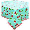 freckled sage cherry aqua oilcloth tablecloth with red gingham trim