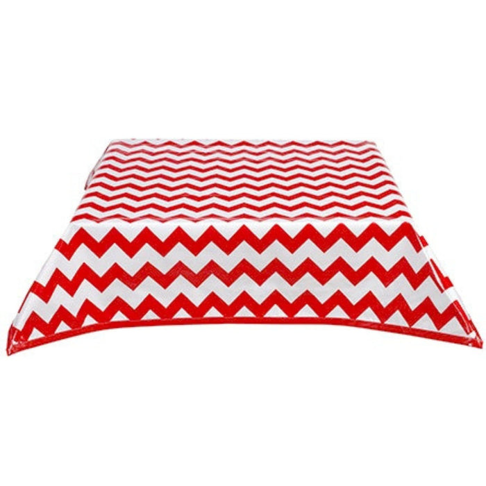 freckled sage chevron red oilcloth tablecloth with solid red trim