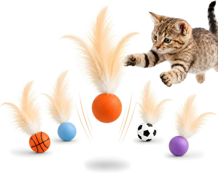 6 Pack Bouncy Cat Feather Ball Toys – Interactive Silicone Cat Balls for Indoor Cats Fursera