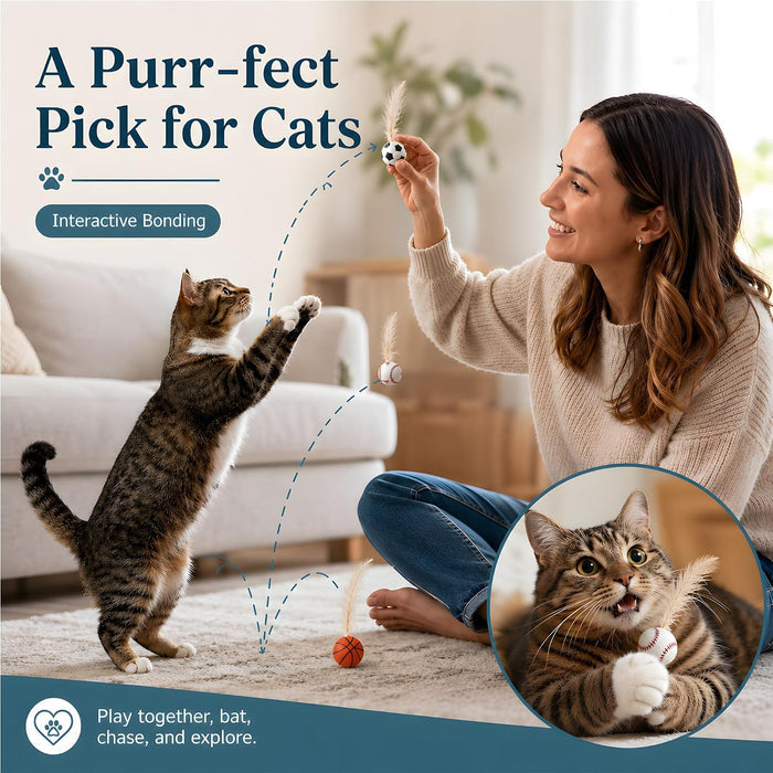 6 Pack Bouncy Cat Feather Ball Toys – Interactive Silicone Cat Balls for Indoor Cats Fursera