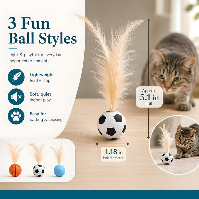 6 Pack Bouncy Cat Feather Ball Toys – Interactive Silicone Cat Balls for Indoor Cats Fursera