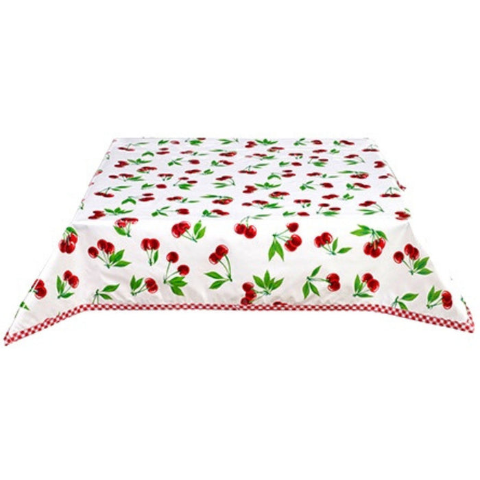 freckled sage cherry white oilcloth tablecloth with red gingham trim