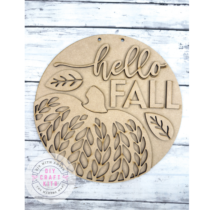 9 in round Hello Fall Patterned Pumpkin Sign DIY Kit