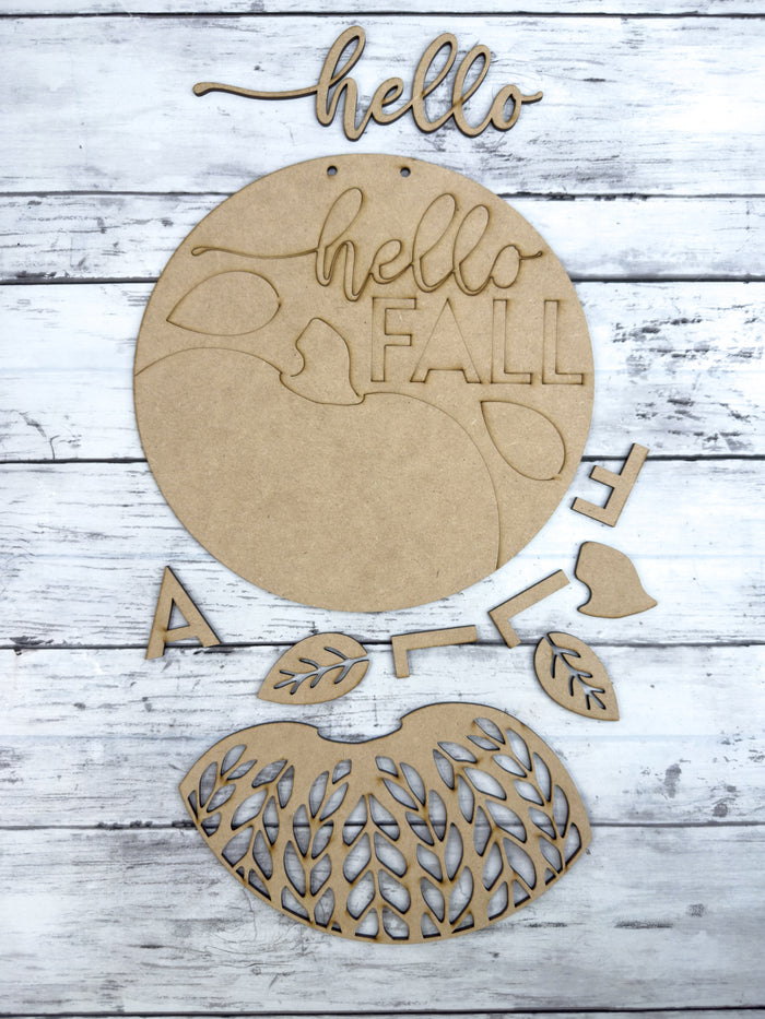 9 in round Hello Fall Patterned Pumpkin Sign DIY Kit