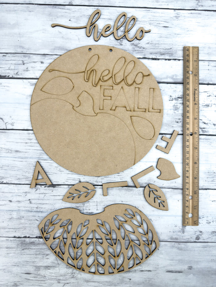 9 in round Hello Fall Patterned Pumpkin Sign DIY Kit