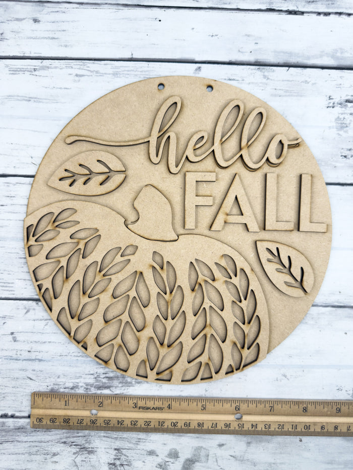 9 in round Hello Fall Patterned Pumpkin Sign DIY Kit