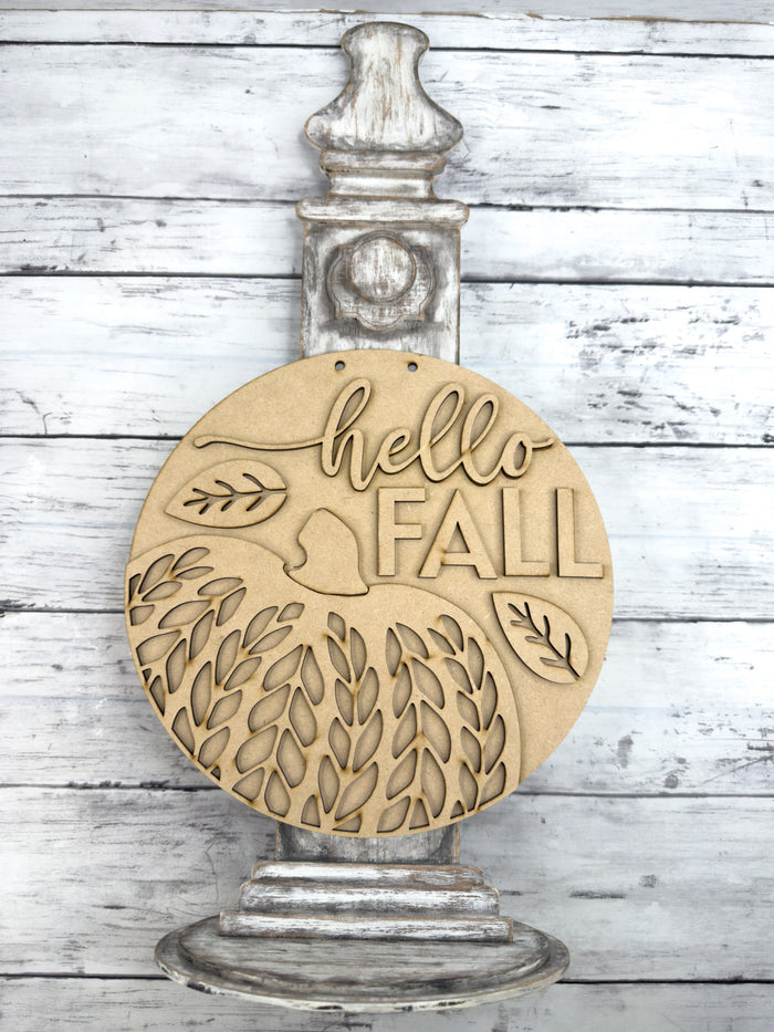 9 in round Hello Fall Patterned Pumpkin Sign DIY Kit