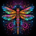 Abstract Neon Glowing Dragonfly