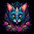 Abstract Neon Kitty Cat