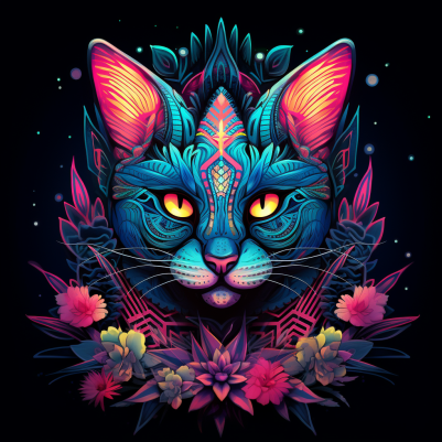 Abstract Neon Kitty Cat