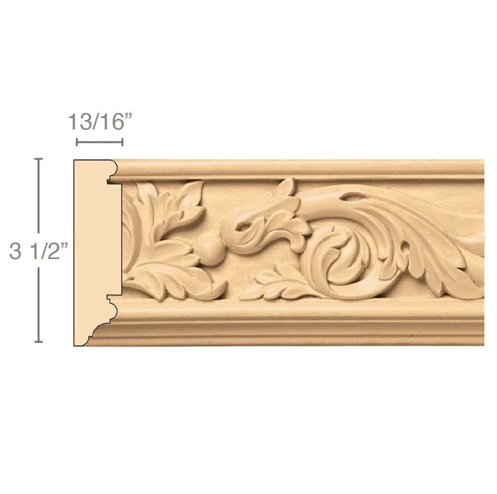Acanthus Scrolls(Repeats 10), 3 1/2''w x 13/16''d x 8' length, Resin is priced per 8' length Carved Mouldings White River Hardwoods Maple