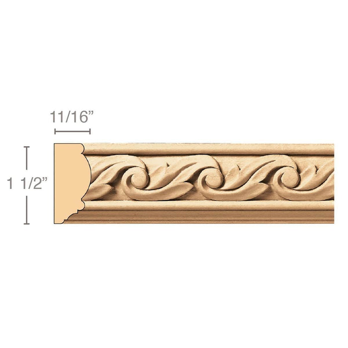 Acanthus Wave(Repeats 1 3/8), 1 1/2''w x 11/16''d x 8' length, Resin is priced per 8' length Carved Mouldings White River Hardwoods Maple
