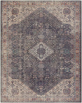 Antique Style and Traditional Design Beige, Dark Purple and Peach Washable Area Rug - The Rug Decor