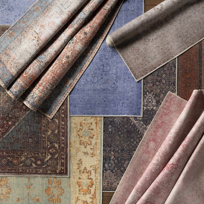 Antique Style and Traditional Design Beige, Dark Purple and Peach Washable Area Rug - The Rug Decor