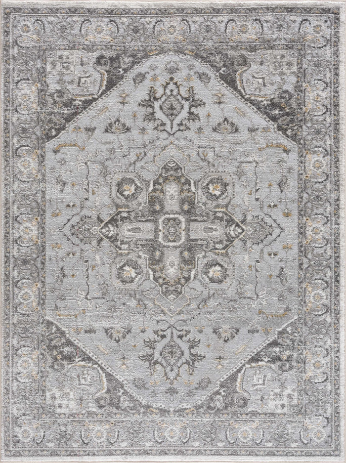 Antique Style Traditional Design Heriz Gray, Charcoal And Gold Area Rug - The Rug Decor