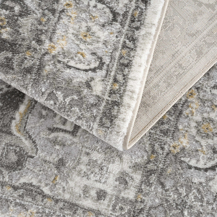 Antique Style Traditional Design Heriz Gray, Charcoal And Gold Area Rug - The Rug Decor
