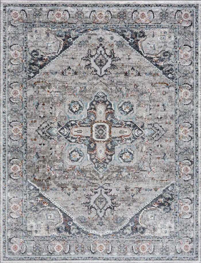 Antique Style Traditional Turkish Design Gray, Charcoal, Teal and Brown Area Rug - The Rug Decor