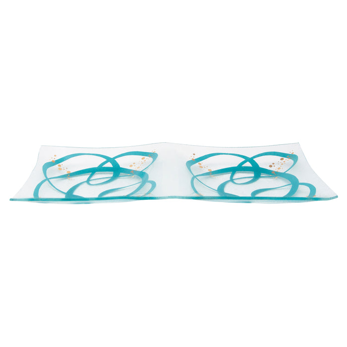 Vintage Aqua Ribbon & Gold Confetti Bent Glass Tray Side | The Hour Shop