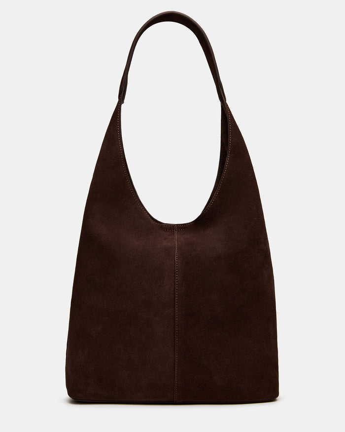 AUTUMN Bag Chocolate Shoulder Strap Slouchy Hobo Suede Tote Handbag | Steve Madden