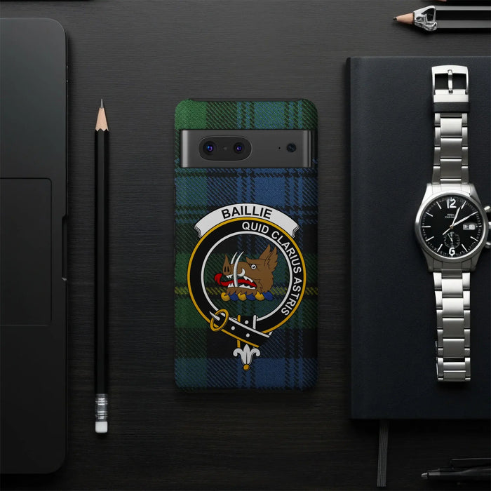 Baillie Quid Clarius Astris clan crest glossy phone case – heritage design presentation
