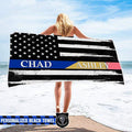 Beach Towel 37" x 74" Personalized Beach Towel - Police x Teacher Flag