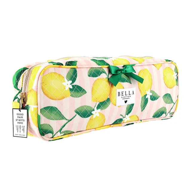 Bella Quilted Hair Tool Bag -Pink Stripes & Lemons