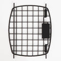 A black metal grid with a rectangular side handle on a white background looks like a Black Replacement Door For 26 Plastic Kennels by Petmate.