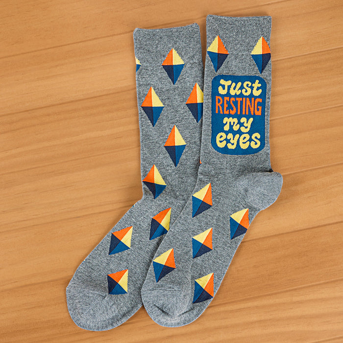 Blue Q Men's Crew Socks, "Just Resting My Eyes"