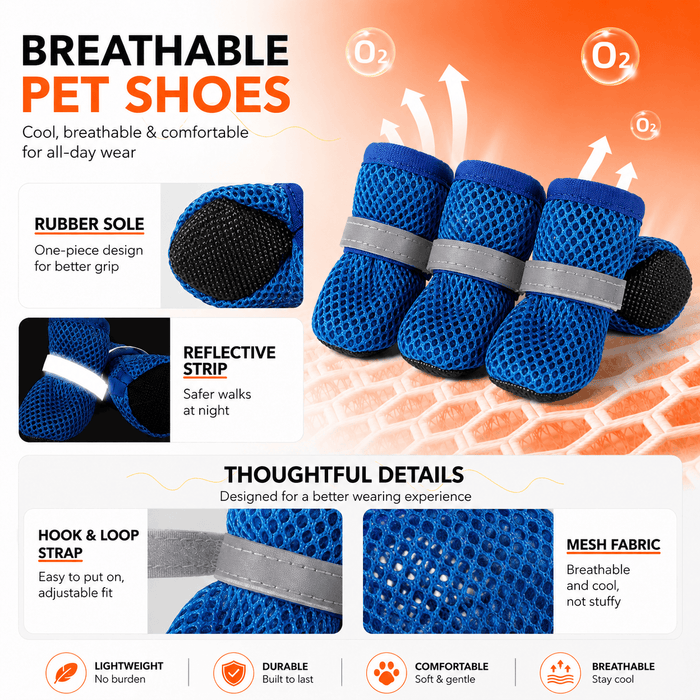 Breathable Mesh Dog Shoes – Anti-Slip Reflective Summer Paw Protection Boots