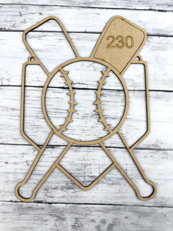 BULK Style 230 Home Plate Bat Baseball Laser Cut Outline Frame Blank