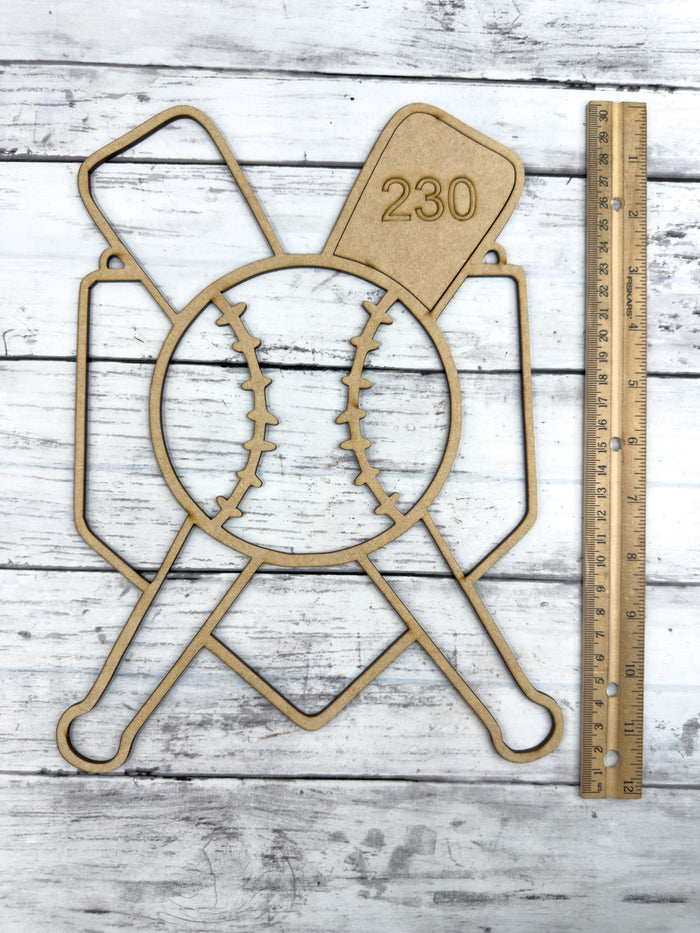 BULK Style 230 Home Plate Bat Baseball Laser Cut Outline Frame Blank