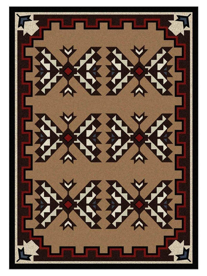 American made rug in brown with black, red, white and blue colors - Your Western Decor