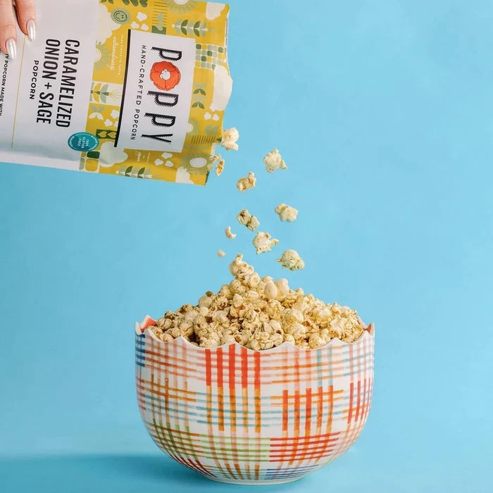 Cozy, comforting, and full of savory flavor. Our Caramelized Onion + Sage popcorn starts with buttery popcorn and is seasoned with sweet caramelized onion, warm savory herbs, and fragrant sage for a rich, sophisticated snack that keeps you reaching for another handful.