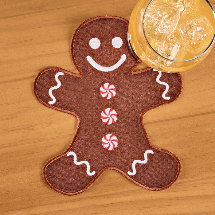 Chefanie Embroidered Linen Cocktail Napkin Set, Gingerbread Man