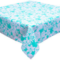 freckled sage chelsea flowers on aqua oilcloth tablecloth with a simple hem