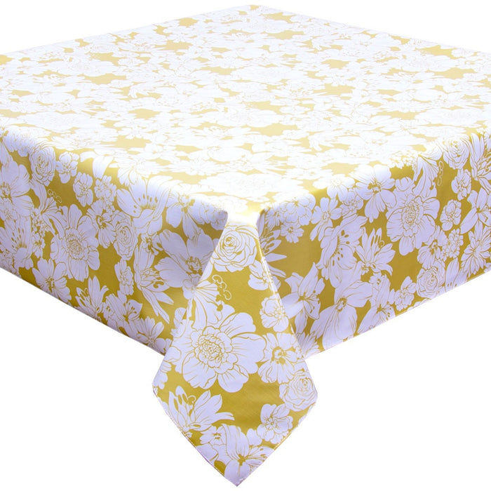 freckled sage chelsea gold oilcloth tablecloth with a simple hem