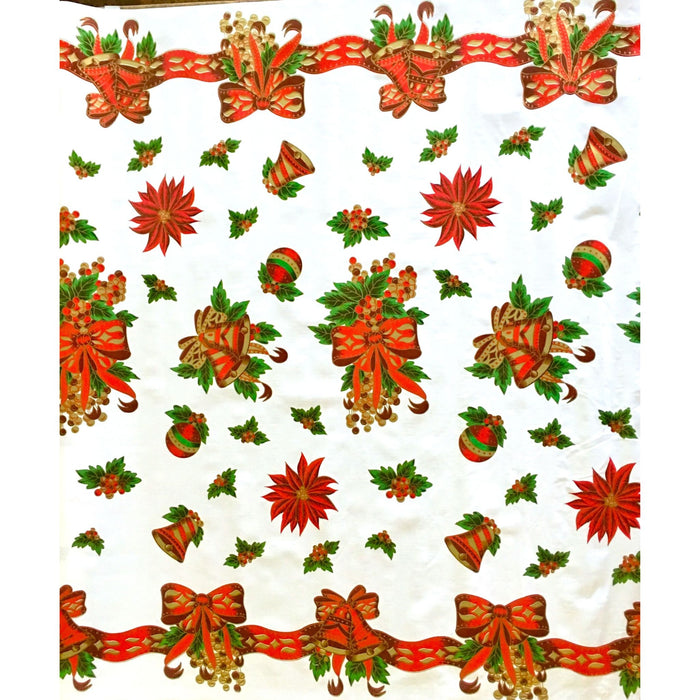 freckled sage christmas bells and bows white oilcloth swatch