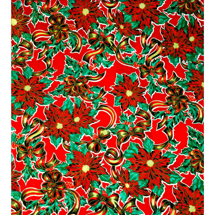 freckled sage christmas ribbons and holly red oilcloth swatch