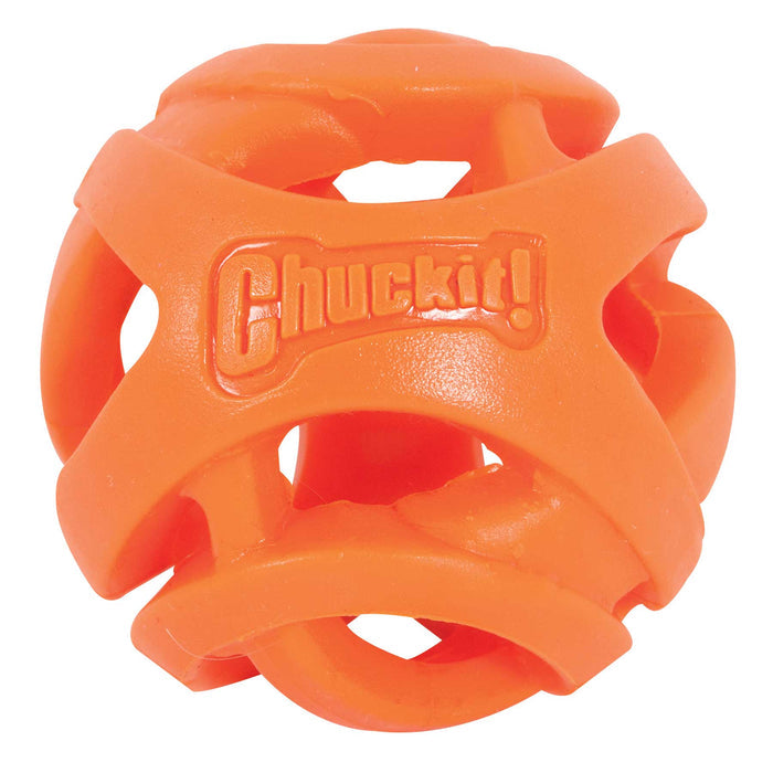 The Chuckit! Air Fetch Ball by Chuckit! is a durable, orange, hollow rubber dog ball with wide openings—ideal as a fetch toy.