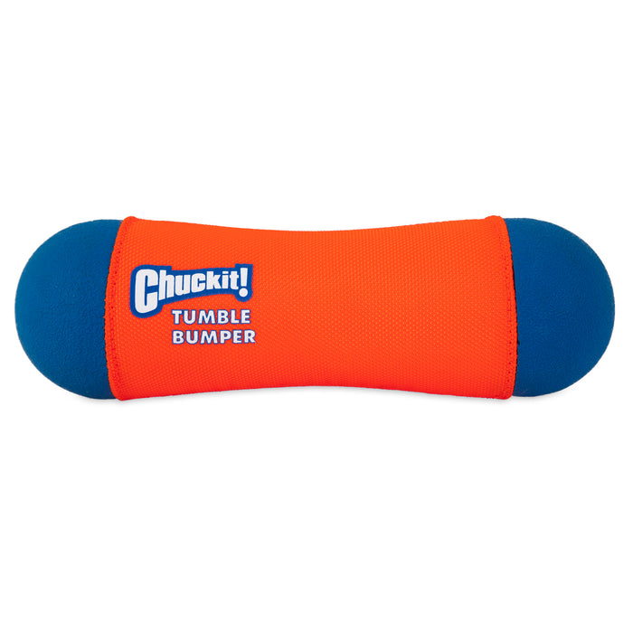 The Chuckit! Amphibious Bundle Pack includes an orange and blue bone-shaped dog toy featuring a Bounceflex core, labeled Chuckit! Tumble Bumper. Ideal for land or water play, its designed to keep your pet entertained for hours.